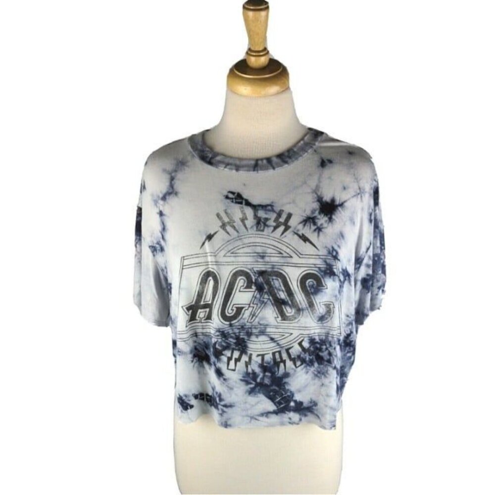 Wst Cst Womens Crop Top ACDC T Shirt Ink Blot Black Tie Dye Size Large NEW